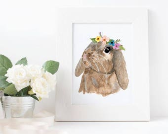 Rabbit Art Print, Watercolor Print, Watercolor Art, Bunny Print, Nursery Decor, Watercolor Flowers, Nursery Art, Nursery Print, Girls Room