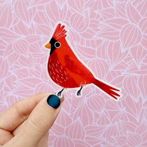 Cardinal Sticker, Waterproof, Weatherproof, Car Decal, water bottle Sticker, Bird Nerd, Ohio, state bird, Laptop Decal, Tumbler Stickers