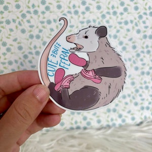 Cute but Feral, Possum Decal, Opossum Sticker, Wild Woman Funny Gift, Adult Decal, Woodland animals, Water Bottle Decal, Car sticker