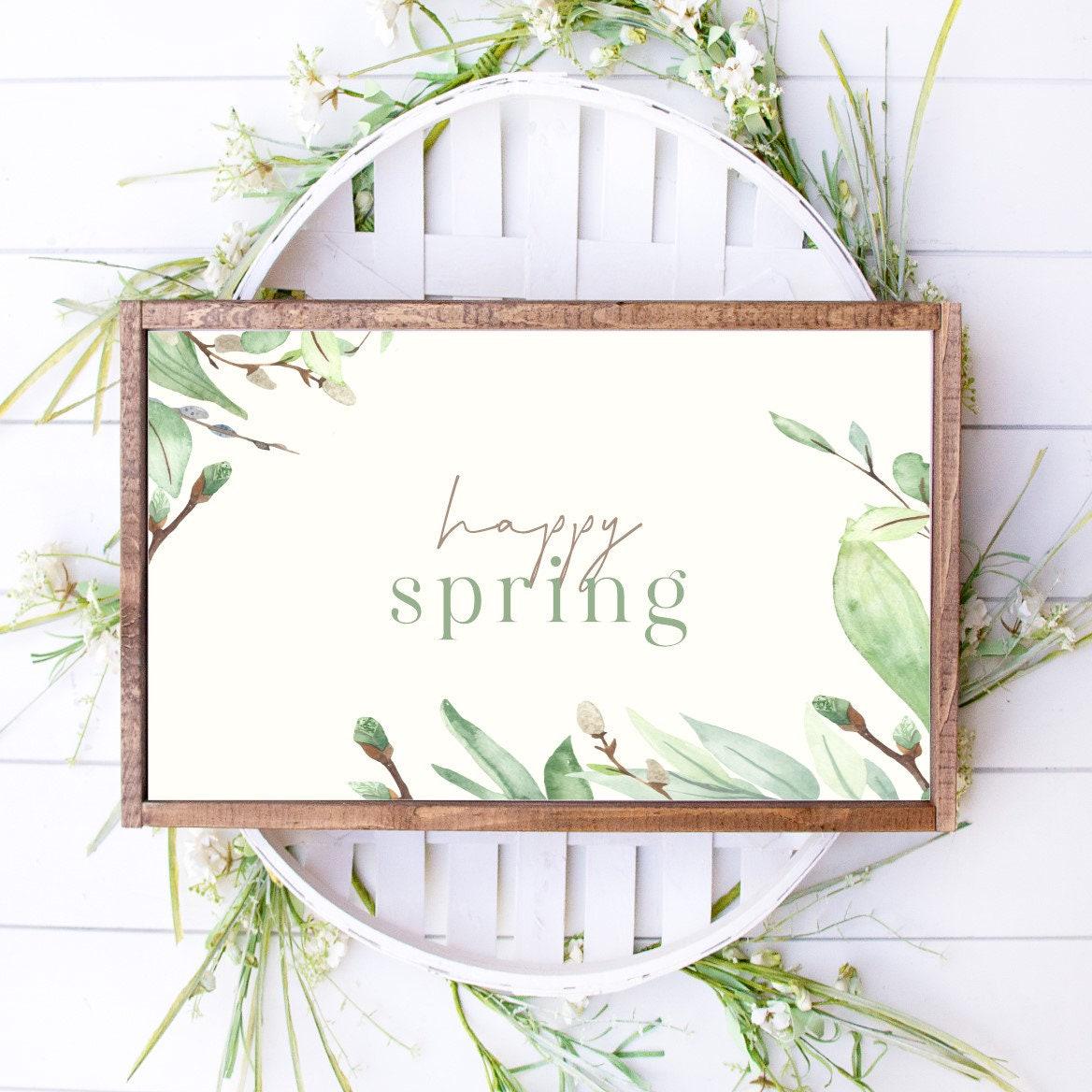 Happy Spring Sign Cute Happy Spring Wooden Sign - Etsy
