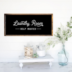 Laundry Room Help Wanted Canvas Printed Sign, Sign, Farmhouse Sign, Wood Sign, Laundry Room Decor, Laundry Sign