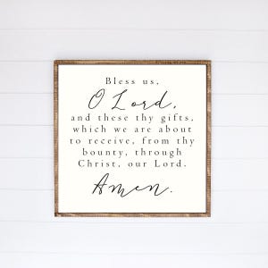 Bless Us O Lord Prayer Canvas Printed Wood Sign, Sign, Wooden Sign, Farmhouse Sign, Wood Sign, Dining Room, Dining Room Decor, Kitchen Decor