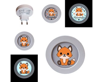 LED-Nachtlichtstecker mit Sensor, Motiv: Fuchs, Sterne, personalisierbar