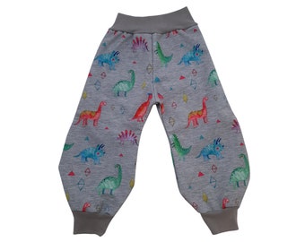 Softshell pants, children's pants, mud pants in gray with colored dinosaurs, size. 74/80