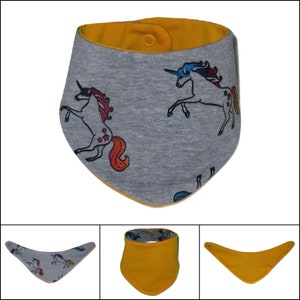 Baby Halstuch, Dreieckstuch Einhorn Unicorn bunt gelb Bild 1