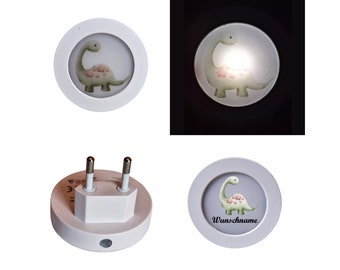 LED night light plug with sensor, motif: dinosaur green/red, customizable