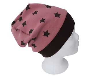 cuddly beanie cap, KU 51-54, stars, pink, brown