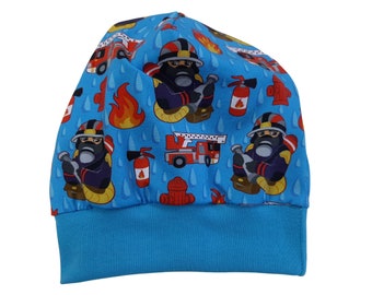 Beanie mit Motiv, Feuerwehr, Feuerwehrauto, türkis blau