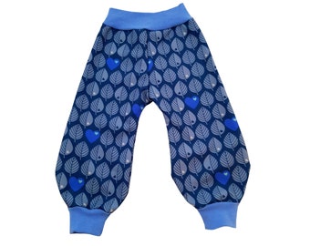 Softshell pants, children's pants, mud pants in blue with leaves, in your desired size