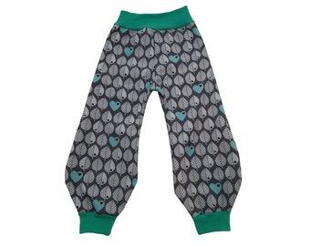 Softshell pants, children's pants, mud pants with leaves in gray/mint green