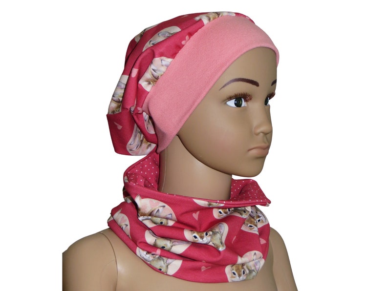 Beanie Loop Set Häschen pink altrosa 51/54