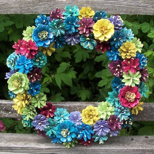 Pine Cone Wreath, Vintage-Style Technique in a Darker and Brighter Mix of colors.  High quality.