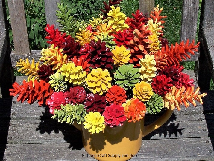 Fall Pine Cone Flowers, ONE DOZEN, ORIGINAL, on 12-inch stems.  Thank…