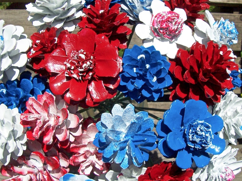 Pine Cone Flowers ONE DOZEN the Original Red White and Etsy