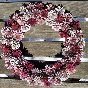 Pine Cone Wreath, Vintage-Style Technique.  Pinks, Plum, Ivory.  Romantic.  High quality.   Wall decor, door wreath.