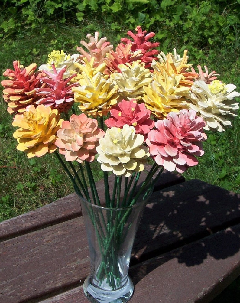 Pine Cone Flowers. Creamsicleinspired. ONE DOZEN Painted Pine Etsy