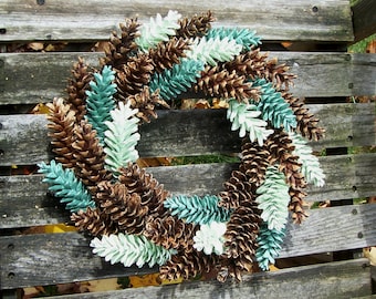 Wreath.  Pine Cone Wreath, White Pine.  Green.  Gifts, Pinecone Wreath, Front Door Wreath.