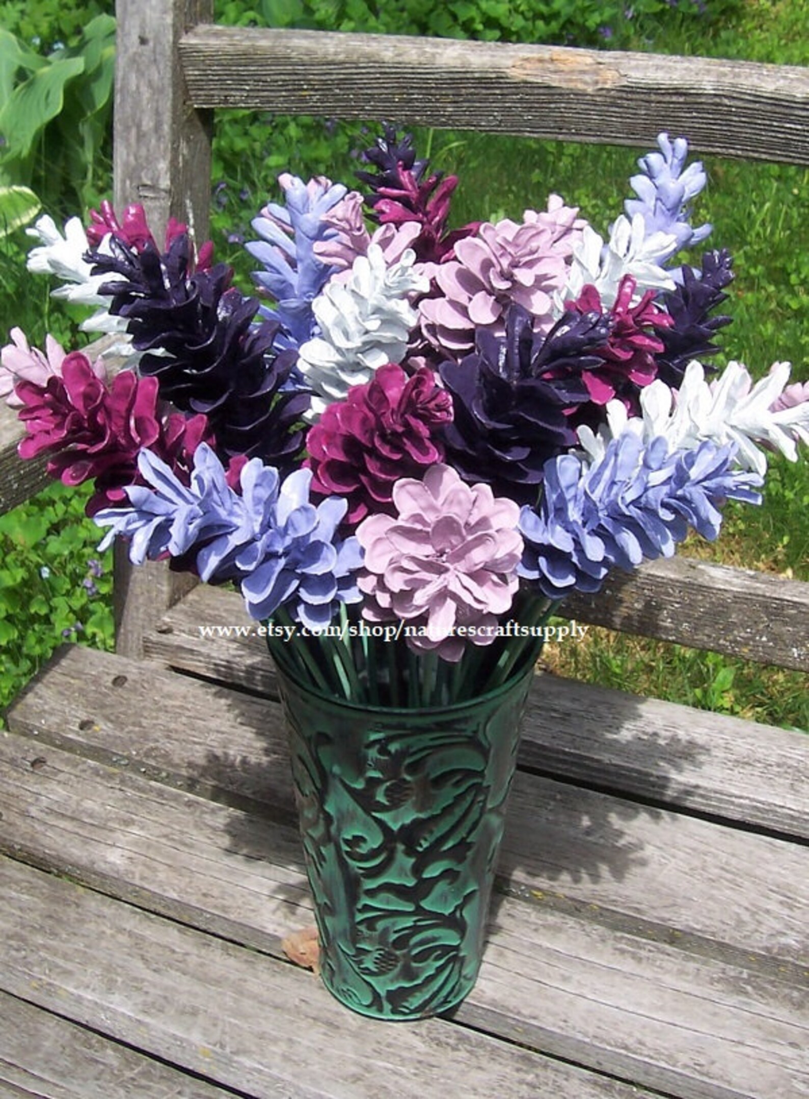 Lilac Pine Cone Flowers. ONE DOZEN. Curved Pine Cones on 12inch Stems