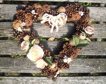 Victorian, Heart, Pine Cone Wreath.