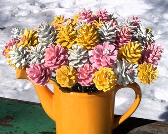 Pine Cone Flowers.  Fresh Simple Yellow, Pink, and White.  The original.  Floral Picks.  ONE dozen per order.