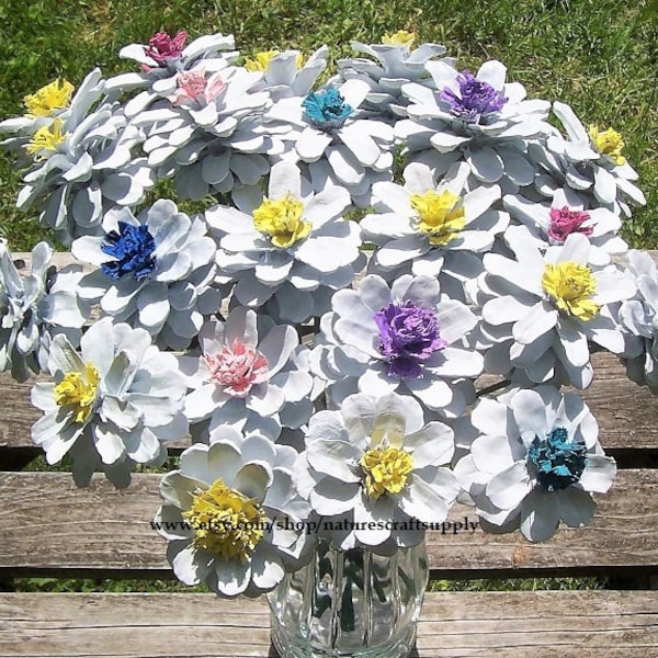 Pine Cone Daisies.  The Original Pine Cone Flowers on 12-inch Stems.  ONE DOZEN.  Yellow, Mixed Colors, or Custom Colors.