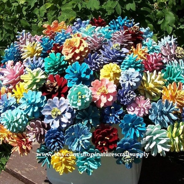 Pine Cone Flowers, THE ORIGINAL, One Dozen.  Painted Pine Cones on 12-inch Wood Stems.  Please read the description!