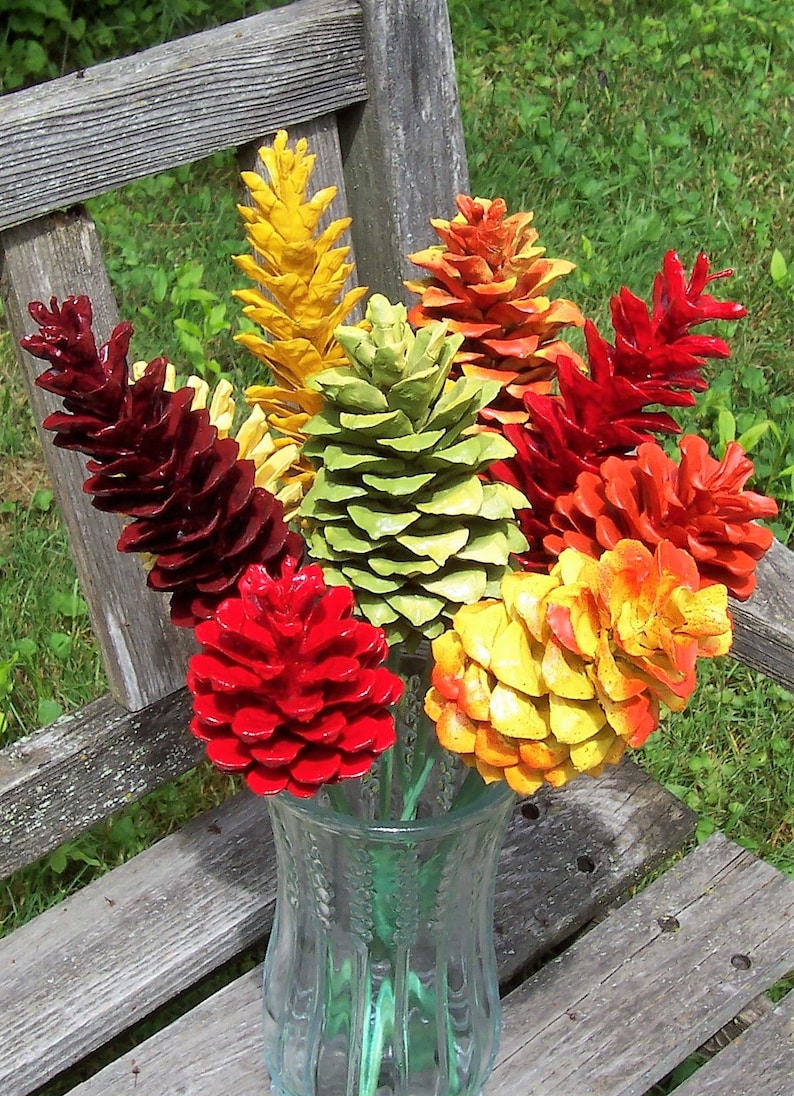 Large Fall Pine Cone Flowers NINE on heavy-duty stems. | Etsy