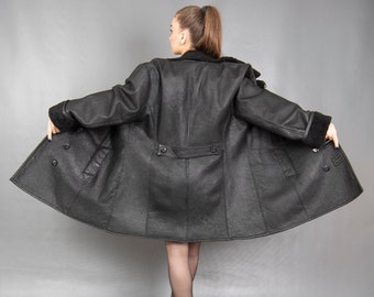 2XL (18-20) real LAMBSKIN jacket coat, genuine leather outside/shearling inside, black, casual, hip-length, excellent vintage cond (#1038)