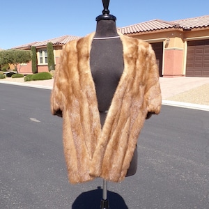 M-L (10-12) real beige MINK FUR stole stoll shawl wrap, autumn haze, whiskey mink fur, vintage fur, Mother Bride Groom, Wedding fur (#2243)