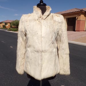 S (4-6) real RABBIT fur jacket coat, ivory, hip-length, wonderful vintage find, SPOTLESS, soft, lush & luxurious! EUC (#3272)