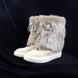 Wm 10 TORY BURCH real fur boots, Angelica, beige, winter boots, real rabbit fur trim on the shaft, vintage real fur boots 1440 image 1