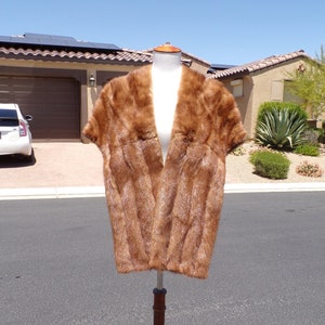 L (12-14) real MINK FUR stole stoll shawl wrap, beige/light brown mink, bridal fur, wedding fur, Mother of the Bride, classic stole (#1535)