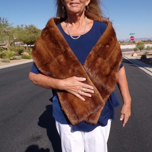 66&quot; real MINK FUR flat stole, brown petite size bridal wedding fur stole wrap, vintage mink fur stole, EUC (#2789)