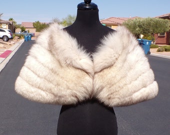 XL (14-16) real BLUE FOX fur stole stoll shawl wrap, fox fur, ivory fibers w gray tips, bridal fur, wedding fur, Mother of the Bride (#1665)