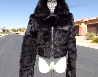 S (4-6) Real RABBIT FUR Cropped Jacket, by Rocawear, Waist