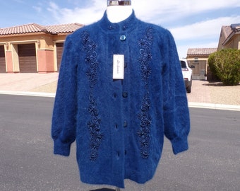 NWT XL (16-18) Real ANGORA Sweater by Lee Sands, Blue, Fully NWT XL (16-18) Real ANGORA Sweater by Lee Sands, Blue, Fully