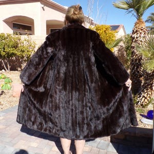 S (4-6) real mahogany PIECED MINK coat, women&#39;s full-length black/brown mink, slimming cut! Timeless, classic & elegant, EUC (#3262)