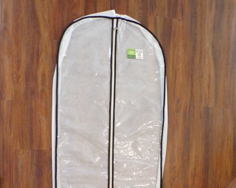FUR friendly garment bags in WHITE/black, gusseted, 24" wide by 60" long ... suitable for FLUFFY fur coats jackets or multiple furs (#1154)