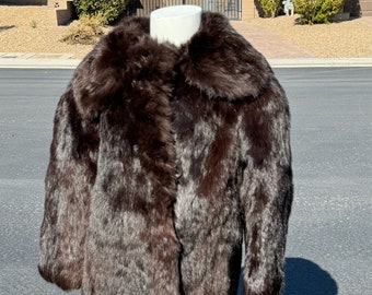 CH-L (10) real RABBIT fur jacket, dyed dk brown, girls fur coat, longer length, European made, excellent first fur jacket, EUC (#2079)