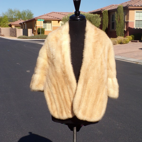 XL (14-16) real blonde MINK FUR stole stoll stowe cape shawl wrap, ivory/tan mink fur, vintage fur, Mother Bride Groom, Wedding fur (#1700)