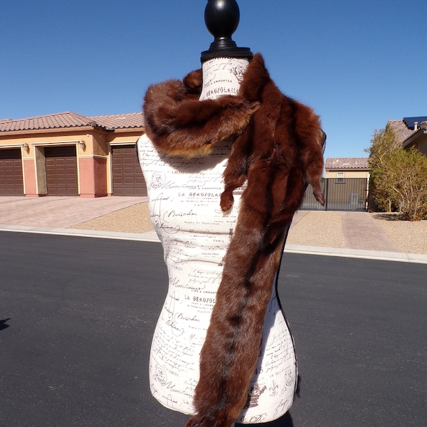 4 pelt dark RUSSIAN SQUIRREL weasel scarf scarves collar boa stole stoll, real squirrel fur stole scarf, brown shades, vintage (#1161)