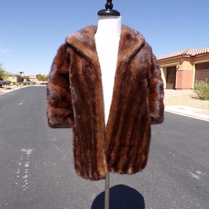 M-L (8-12) real MINK FUR stole shawl wrap, high quality, thick lush pelts, dark brown mink fur, bridal wedding fur, EUC (#3290)