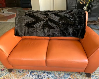 51" x 40" real BLACK MINK FUR couch throw, beautiful pattern, luxurious, made from recycled repurposed upcycled fur coats (#1855)