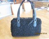 real genuine black curly PERSIAN LAMB (Astrakhan) FUR purse handbag satchel tote handmade from repurposed fur coat