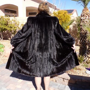 M-P (10-P) real black MINK fur coat, high-quality black FEMALE ranch mink, buttery soft & shiny, MODERN cut, classic, elegant, E-U-C (#3257)
