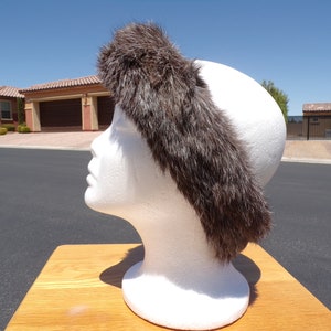 21-23&quot; real RABBIT FUR headband, dark gray/white fur headband snood scarf neck wrap hat trim, elastic, EUC, rabbit fur, unbranded (#617)