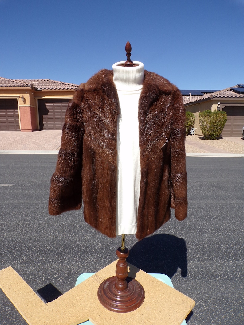 Unisex Mens S real NUTRIA FUR jacket coat stroller, hip-length similar to beaver fur, dark brown, pretty, soft and luxurious 1542-2 image 1