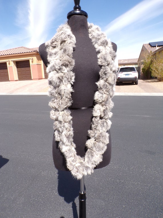 NWOT 68" gray/white RABBIT FUR infinity scarf col… - image 2