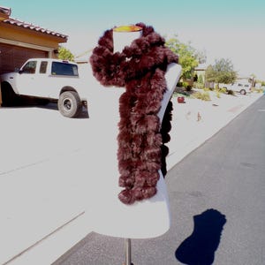 55&quot; brown RABBIT FUR scarf muffler boa, unisex brown RABBIT fur pom pom balls knit scarf, rabbit fur balls woven onto yarn frame (#1573)