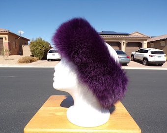 Genuine Arctic Orchid Purple Fox Fur Royal Winter Set of Handmade Boa Stole Hat
